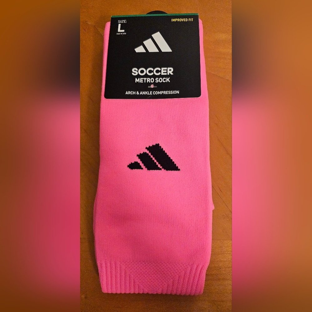 NWT Adidas Pink Metro 6 OTC Soccer Socks Large